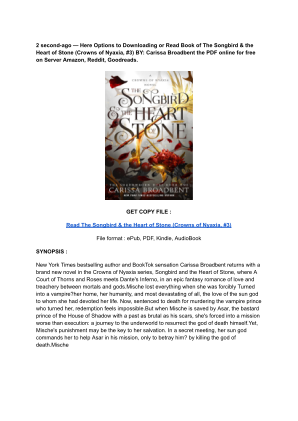 Unduh (Read) PDF The Songbird & the Heart of Stone (Crowns of Nyaxia, #3) by Carissa Broadbent.pdf secara gratis