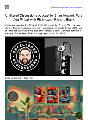 免费下载 Unfiltered Discussions podcast by Brian Howard. Pura Vida and Pinball with Philly expat Richard Blank.