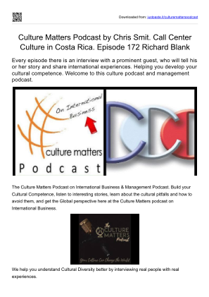 免费下载 Culture Matters Podcast by Chris Smit. Call Center Culture in Costa Rica. Episode 172 Richard Blank.