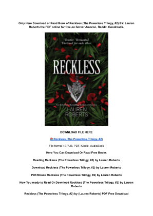 Unduh (DOWNLOAD) (PDF) Reckless (The Powerless Trilogy, #2) by Lauren Roberts secara gratis