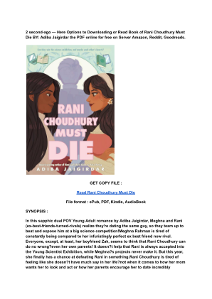 Unduh (Read) PDF Rani Choudhury Must Die by Adiba Jaigirdar.pdf secara gratis