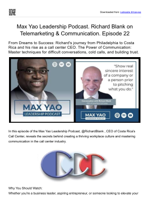 免费下载 Max Yao Leadership Podcast.  Richard Blank on Telemarketing & Communication. Episode 22.pdf