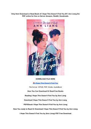 Unduh (DOWNLOAD) (PDF) I Hope This Doesn't Find You by Ann Liang secara gratis